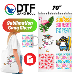 Custom Sublimation Gang Sheet 70" Wide | Upload Your Design | Full Color Transfer