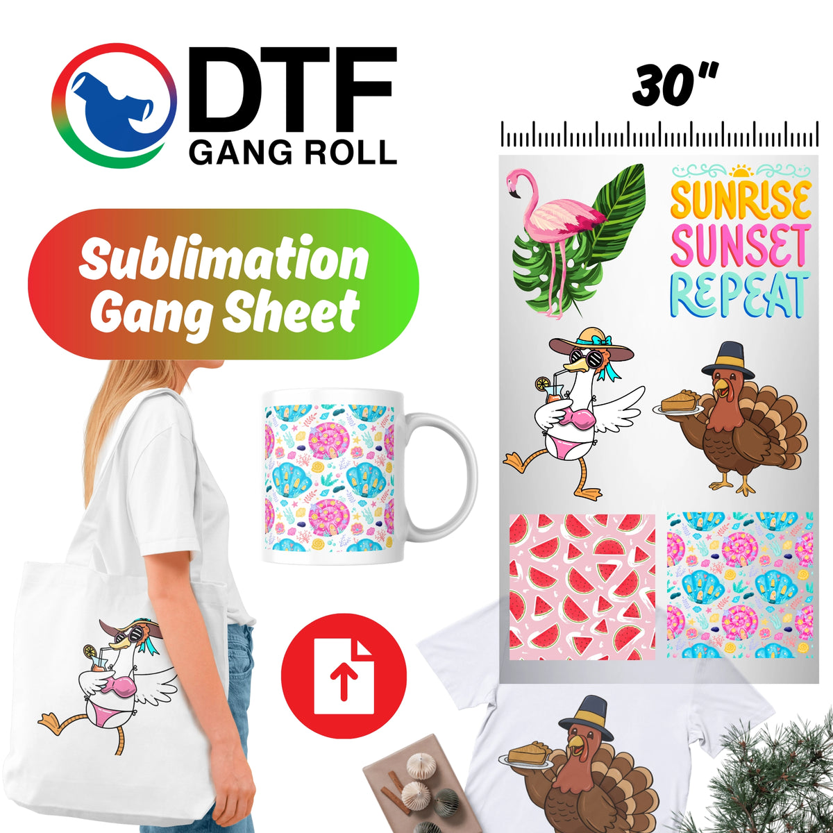 Sublimation Gang Sheet Builder 30" Wide | Custom Full Color Transfer