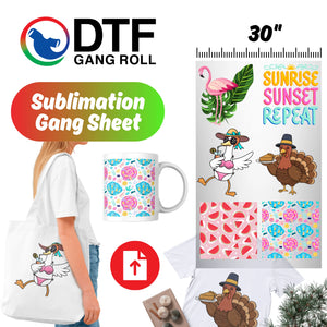 Custom Sublimation Gang Sheet 30" Wide | Upload Your Design | Full Color Transfer
